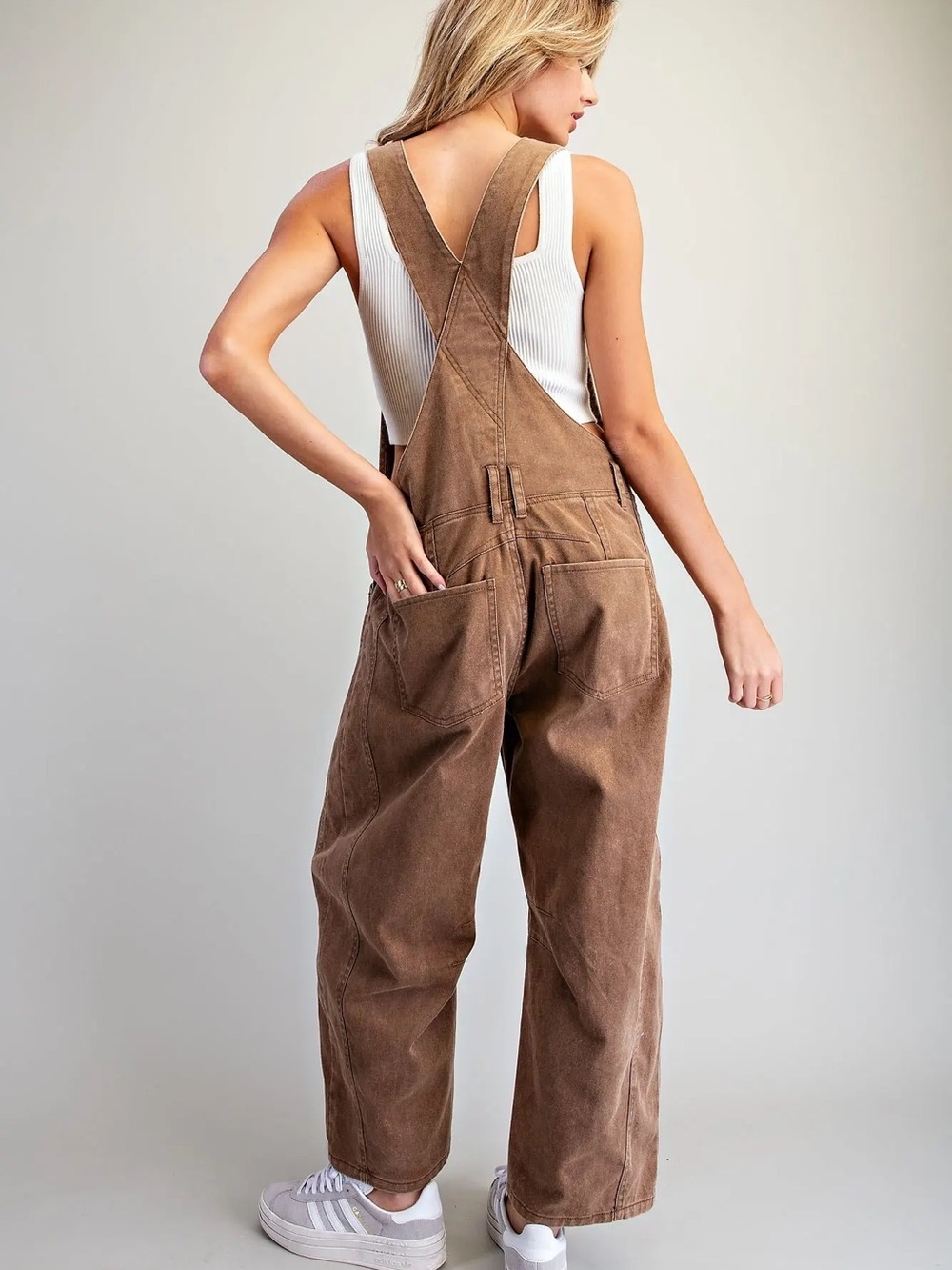 Washed Brown Eesome Barrel Horseshoe Jumpsuit Overalls - Picture 9 of 9